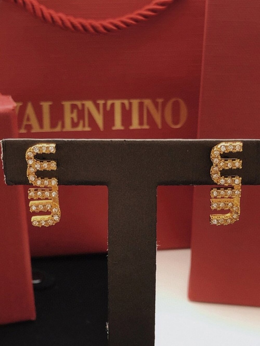 Miu Miu Gold Logo Stud Earrings with Sparkling Diamonds